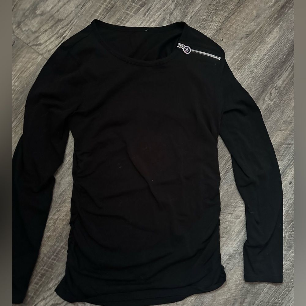 Michael Kors Black Ruched Long Sleeve Top